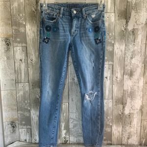 lucky brand ankle cheville embroidered skinny jeans 0/25